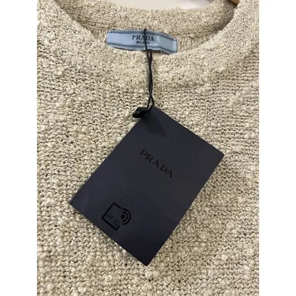 PRADA Boucle Drawstring Mini Dress NWT Small Oatmeal Brown Authentic New - Picture 16 of 16